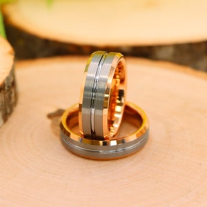Brushed Silver Wedding Ring, Promise Ring For Him, Rose Gold Couple Ring His or Her Ring, Womens Tungsten Ring, Anniversary Gift for Husband