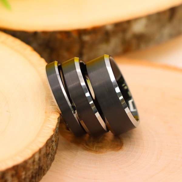 Black Satin Center, Mens Promise Ring, Unique Wedding Band, Matching Ring, Mens Ring, Women's Ring, Black Tungsten Ring, Black Tungsten Ring