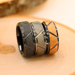 Gray Gunmetal Tungsten Wedding Ring Grey Tungsten Ring, Laser Engraved Ring, Men Black Wedding Ring, Design Wedding Ring, Mens Wedding Band
