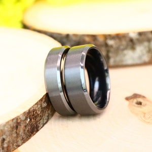 Black Zirconium Wedding Band, 6mm-8mm Ring, Men Women Promise Ring, Gift for Him, Engagement Ring, Anniversary Bands, Couple Zirconium Rings