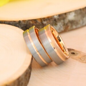 Rose Gold Tungsten Ring, Mens Wedding Ring, Tungsten Bands, Mens Gold Pinky Ring, Rose Gold Tungsten Wedding Ring, Anniversary Ring for Him
