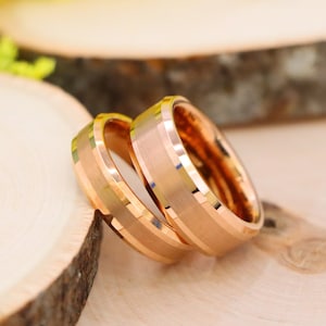 Sparkling Rose Gold Tungsten Ring With Brushed Inlay Wedding Ring for Couple Mens Wedding Band Her Engagement Ring Promise Ring Men&#39;s Women