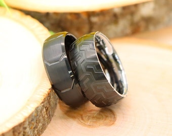 Women's Engagement Ring, Tire Design Tungsten Ring, Men's Wedding Band, Tire Tread Ring, Mans Wedding Ring, Gif for Husband, Daily Wear Ring