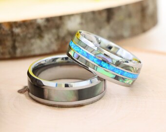 Shell Friesian Rng Tungsten Men 9.5 Ring Engagement & Wedding Jewelry Mens Abalone Shell ...