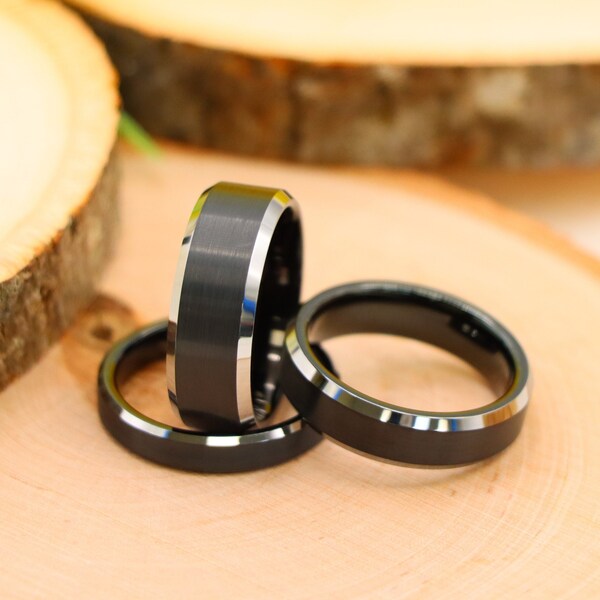 8mm,6mm,4mm Two Tone Matte Black Tungsten Carbide Ring, Promise Ring For Couple, 2-Tone Ring, Personalized Ring, Black Tungsten Ring for Him