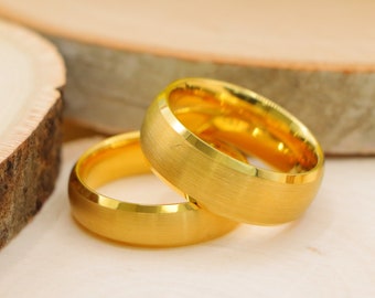 6mm-8mm Wedding Band, Gold Tungsten Ring for Couple, His and Hers
