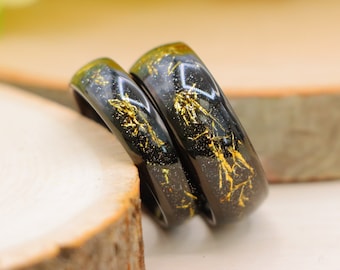 Black Tungsten Wedding Band, Meteorite Tungsten Ring, Women Engagement Ring Black Mens and Womens Ring, Meteorite Inlay Wedding Ring His Her