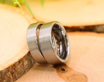 Pipe Cut Matte Tungsten Wedding Band Men, Custom Engraving 6mm / 8mm Tungsten Engagement Ring Men, Tungsten Mens Promise Ring, Husband Gift
