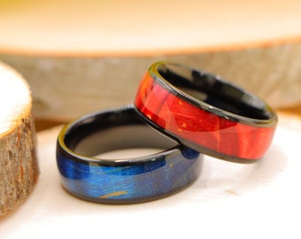 Burl Wood Wedding Band, Red Wood Ring, Tungsten Carbide Ring, Mens Wood Inlay Ring, Anniversary Gift For Her, Mens Jewelry, Christmas Gift