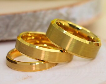 Men's Gold Wedding Ring, Brushed and Polished Wedding Ring, Womans Wedding Band, Mens Engagement Ring, Matching Anniversary Ring, Gold Ring