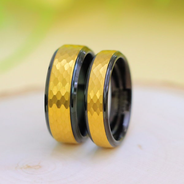 Hammered Gold Ring, Mens Wedding Band, Gold Wedding Band, Hammered Ring, Tungsten Ring Men & Women, Mans Birthday Gift, Couple Matching Ring