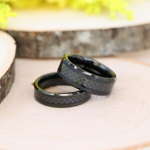 Tungsten Ring Men Wedding Band, Mens Black Wedding Ring With Carbon Fiber, Engagement Ring, Promise Ring, Free Engraving, Gift For Him
