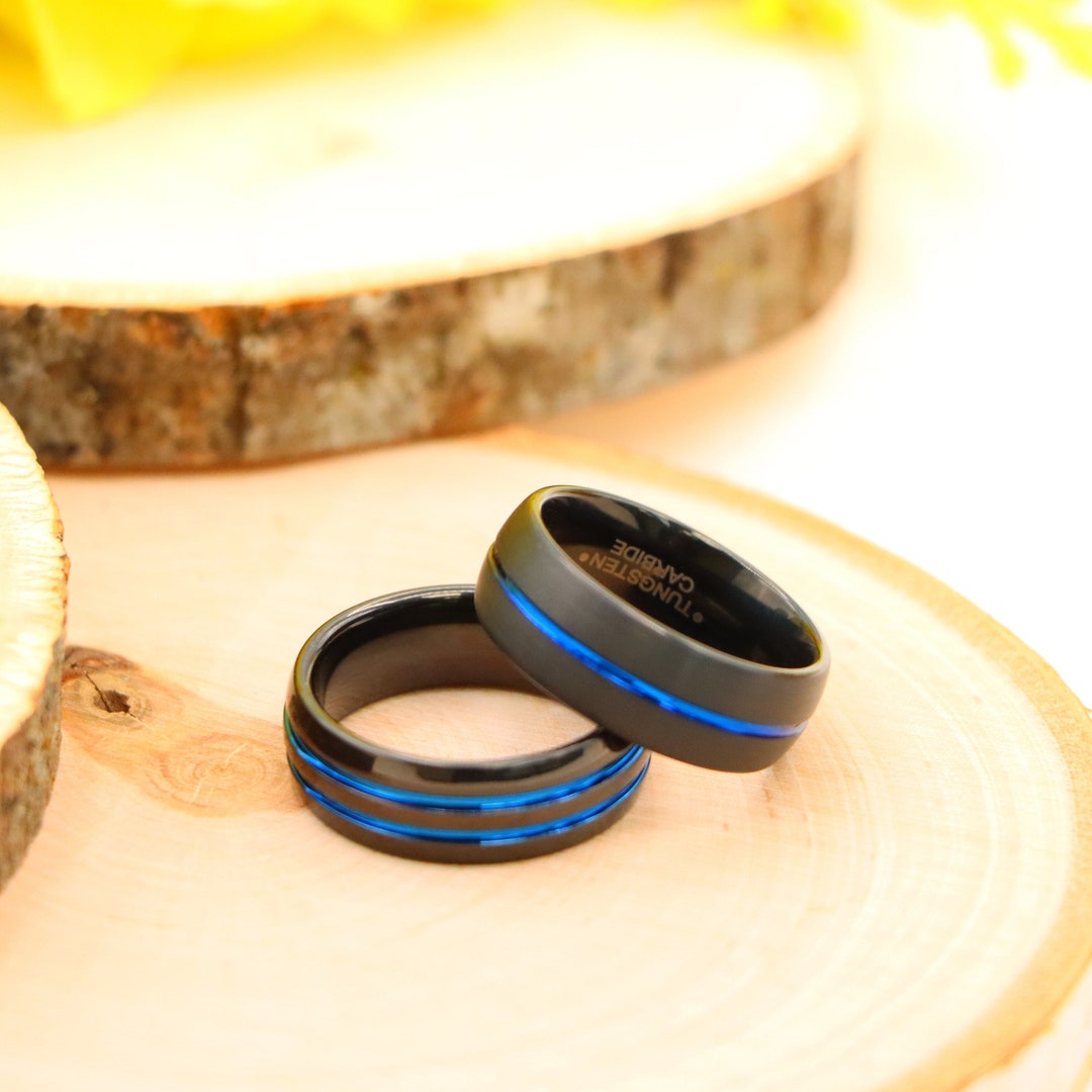 Unisex Wedding Band, Tungsten Ring, Thin Blue Line Ring, Law ...