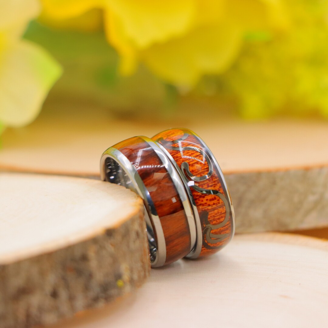 8mm Rosewood Inlay Titanium Wedding Ring, Men's Wood Inlay Band, Custom ...
