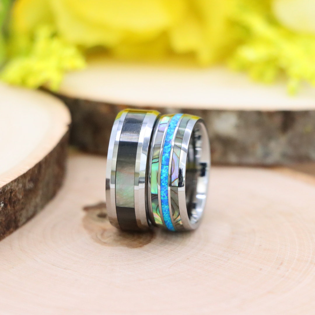 Mother of Pearl Inlay Shiny Polished Finish Men Ring, Abalone Shell ...