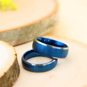 Unique Couple Tungsten Ring, Blue Tungsten Wedding Band, Men’s Anniversary Ring, Tungsten Wedding Ring, Blue Wedding Band, Gift For Him