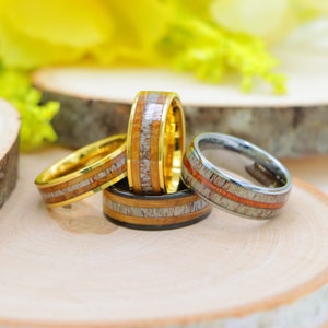 Thin whiskey barrel inlay wedding ring for men, rustic wood tungsten band for him, men’s ring, wedding ring, custom ring, gift for him