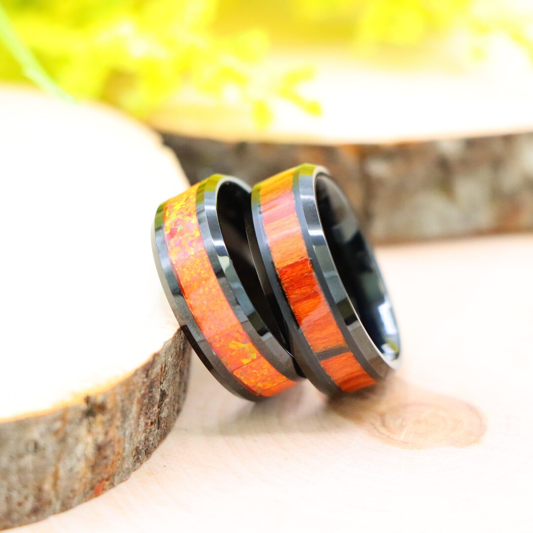 Dark Mahogany Wood Inlay Ring, Mens Tungsten Wood Inlay Ring ...