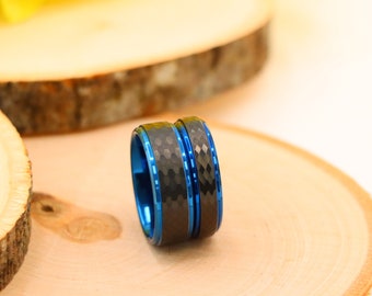 Black Hammered Tungsten Wedding Ring, His And Hers Matching Band, Matte Black Couple Rings, Womens Wedding Band, Anniversary Gift, Christmas