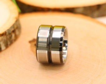 Men's Black Tungsten Ring, Meteorite And Damascus Wedding Band, Hammered Finish, Anniversary Band, Groomsmen Gift, Him, Husband Gift