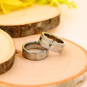 Eternity titanium wedding ring for men, silver brushed titanium band with black edges, men&#39;s ring, wedding ring, custom ring, gift for him