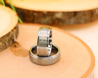 Tungsten Silver Cross Wedding Band With Free Personalized Engraving, Christian Ring, Women's Wedding Band, Comfort Fit, Anniversary Gift