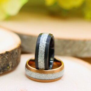 Rose Gold Tungsten Imitated Meteorite Inlay Wedding Band For Men, Men’S Ring, Wedding Ring, Custom Ring, Gift For Him, Anniversary, Unique