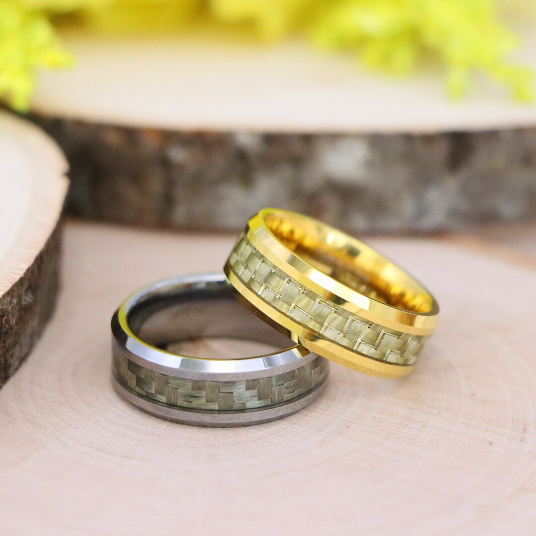 Yellow Gold Inlay Tungsten Ring, 8mm Two Tone Wedding Band, Anniversary ...