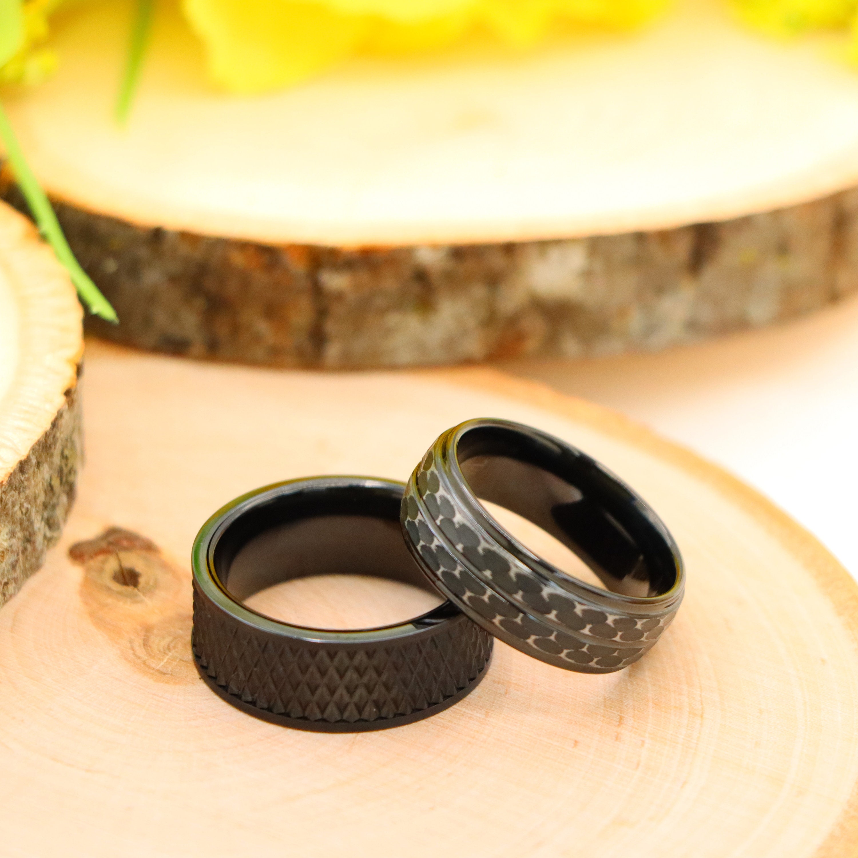 Black Parallelogram Band, Men's Wedding Ring, Geometric Titanium