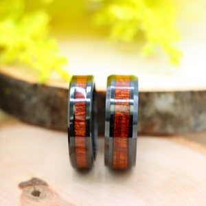 6mm 8mm Mens Wood Wedding Band, Hawaiian Koa Wood Tungsten Ring, Couple Wedding Band, Personalized Ring, Men&#39;s Wedding Ring, Gift For Him