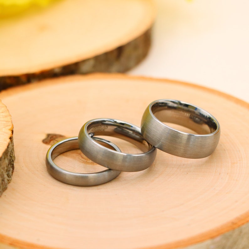 Sun And Moon Matching Couple's Rings - Stainless Steel His & Hers Set, High Polished Black - View #7