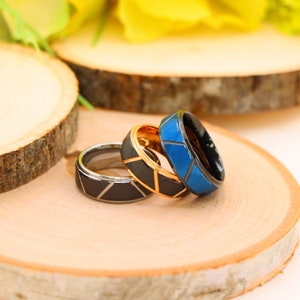 Silver Tungsten Band, Textured Tungsten Wedding Ring, Rose Gold Inlay, Unique Engagement Band, Anniversary Gift, Customizable Unisex Ring