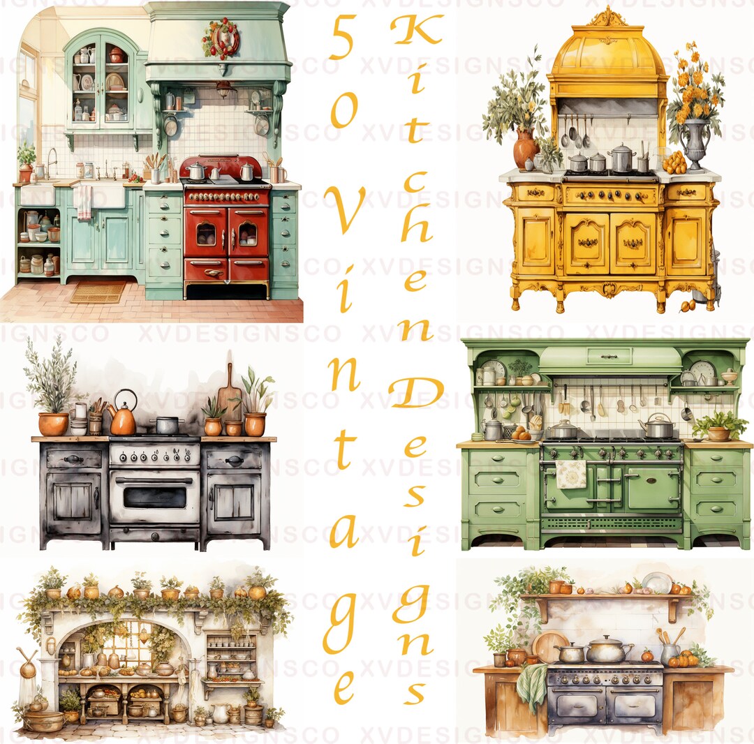 Vintage Kitchen PNG Retro Kitchen Clipart Nostalgic Kitchen Antique Kitchen Design Vintage ...