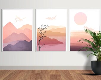 Minimalistic Legendary Pokemon Art Set of 3 Prints - Pink - Moltres, Articuno and Zapdos, Simple Subtle Design, Pink Nursery