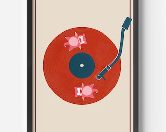Pokemon Retro Japanese Style Poster - Slowpoke Record Player Vintage