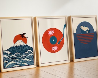 Pokemon Retro Japanese Style Posters Set of 3 - Snorlax, Slowpoke and Charizard