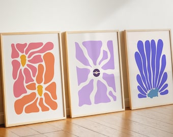 Subtle Pokemon Floral Abstract Print Set of 3 – Minimalist Design (Digital Download) - Kakuna, Pokeball, Snorlax