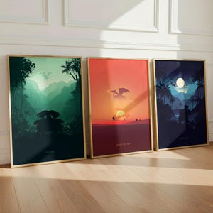 Pokemon Scenery Poster Set of 3 Prints - Charizard, Blastoise, Venusaur - Subtle Minimalistic Design
