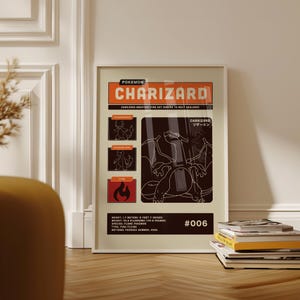 Charizard Poster Pokemon - Charmander - Charmeleon  - Ash Ketchum - Digital Print - Wall Art - Pokemon Art Decoration - Minimalistic - Gift