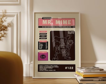 Mr. Mime Pokemon Poster – Retro Minimalist 1st Gen Print (Digital Download)