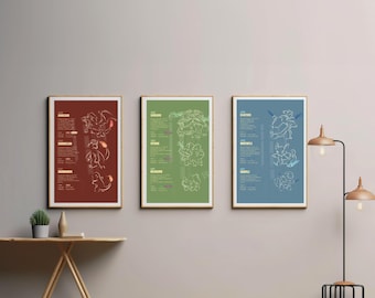 Pokemon Evolution Poster Set – Charizard, Blastoise, Venusaur (Digital Print)