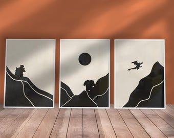 Minimalistic Abstract Black and White Pokemon Art - Printable Set - Poster of Charizard, Blastoise and Venusaur, Simple Subtle Design, Large