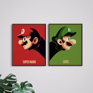 Retro Super Mario Bros Poster Set of 2 Digital Prints - Mario Luigi - Superhero - Film Poster - Home Decor - Gamer Gift - Retro - 90's