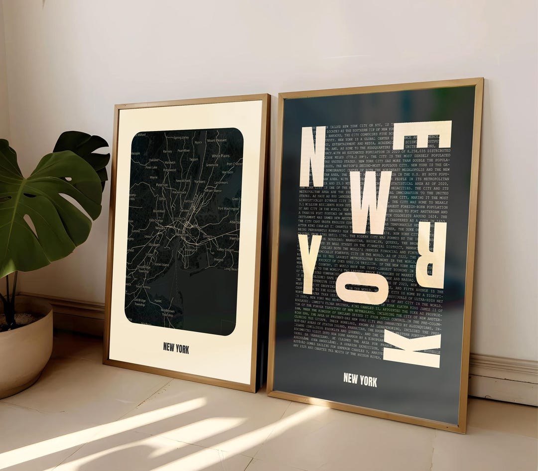 New York City Map Art Print Set, Minimalist Wall Decor (digital ...