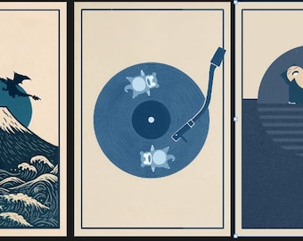Custom Blue Retro Pokemon Poster Set