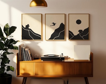 Minimalistic Abstract Black and White Pokemon Art - Set of 3 Charizard, Blastoise & Venusaur, Modern Prints