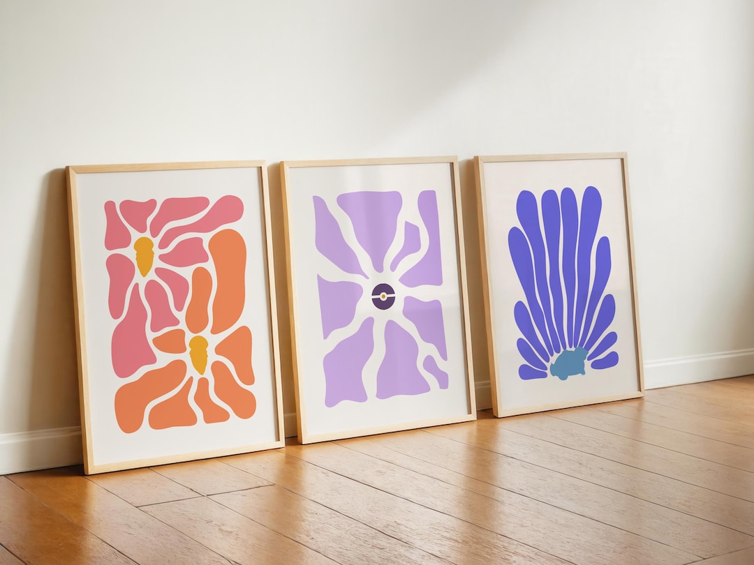 Pokemon Background Pattern Subtle Subtle Pokemon Floral Abstract Print Set of 3 – Minimalist Design ...