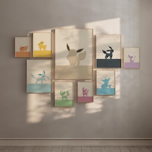 Minimalistic Eeveelutions Posters - Eevee - Vapereon - Sylveon - Espeon - Umbreon - Digital Print - Wall Art - Pokemon 151 - Simple Design