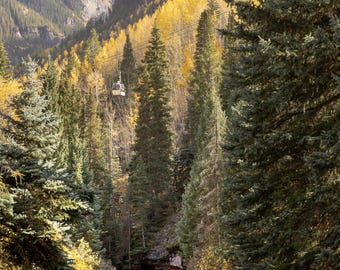 Telluride Gondola over San Miguel River, San Juan Mountains, Colorado - Print