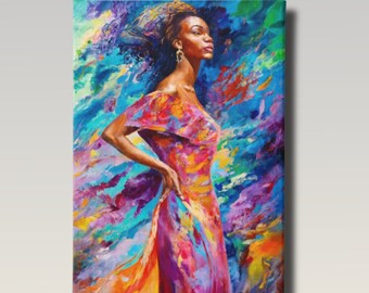 Graceful Beauty African American, Black Woman Canvas Art, Painting, Wall Art, Black Girl